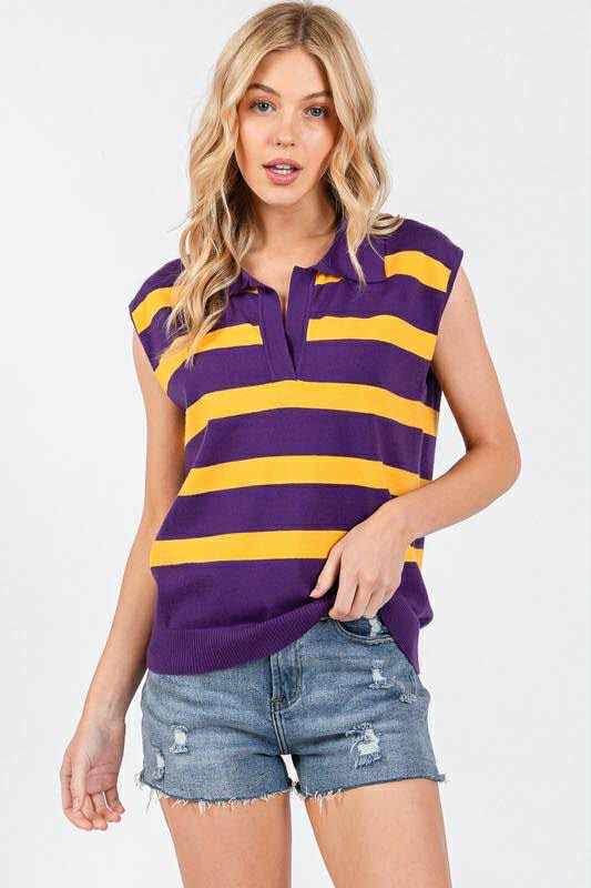 Preppy Stripe Purple & Gold Top