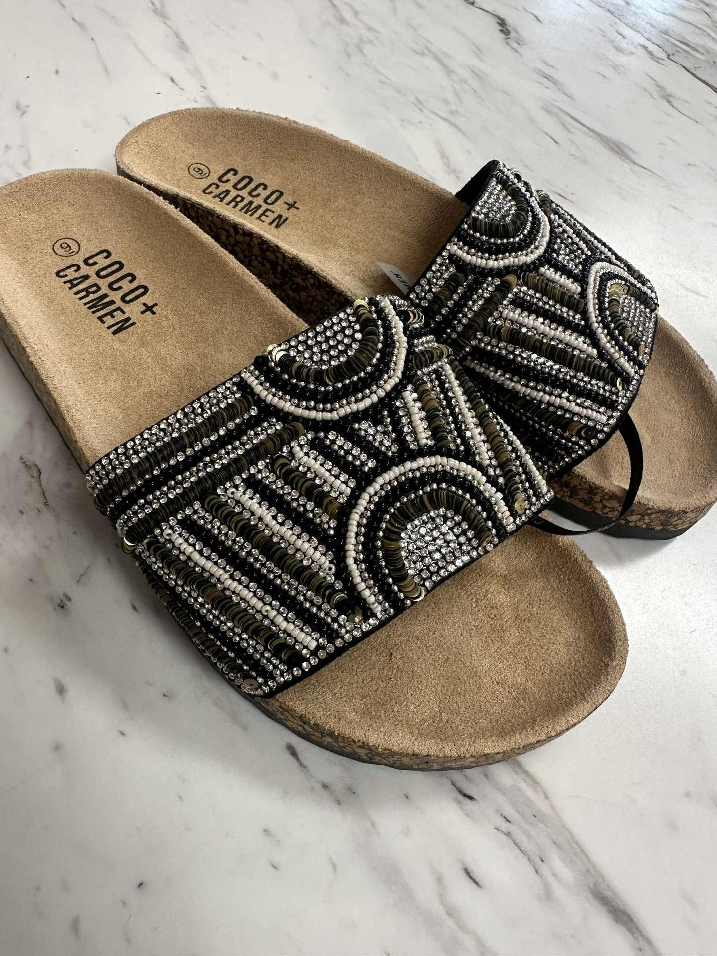 SALE! Black Beaded Slip On Sandals