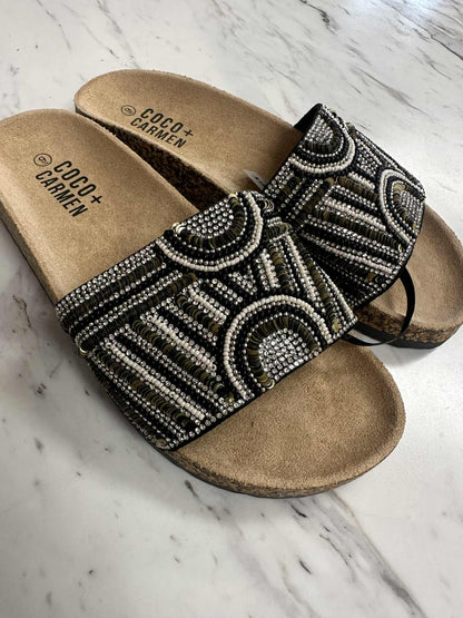 SALE! Black Beaded Slip On Sandals