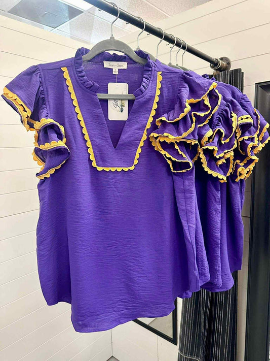 Purple & Gold Ruffle Top