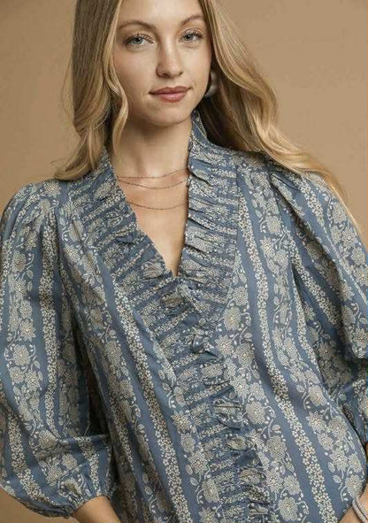 Ruffle Dusty Blue Top