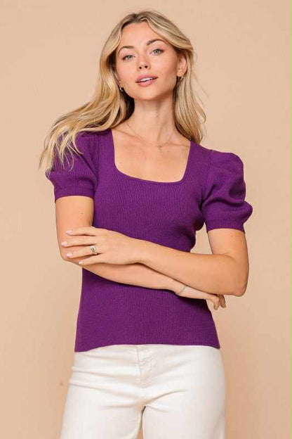 Puff Sleeve Ribbed Sweater Top