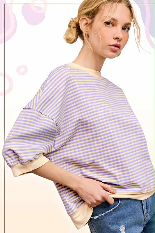 Lavender & Cream Striped Top