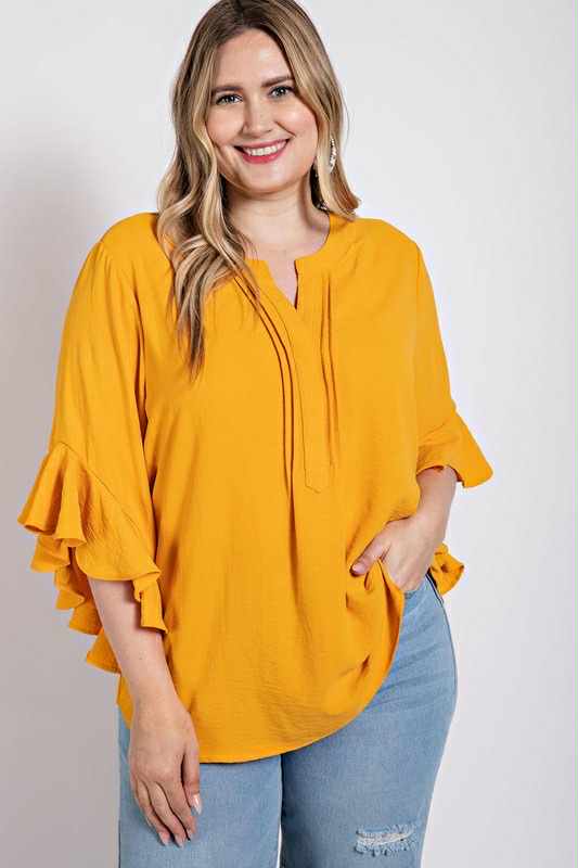 Plus Ruffle Bell Sleeve Top