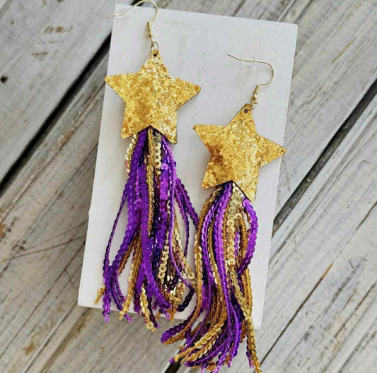 Purple & Gold Star Dangle Earrings