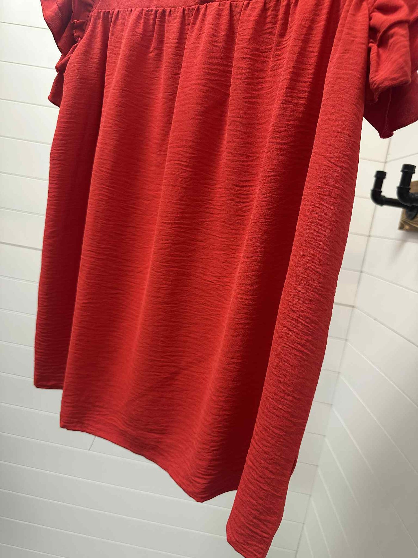 Red Ruffle Sleeve Top