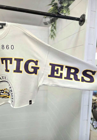 Crop Geaux Tigers Split Sleeve Pullover