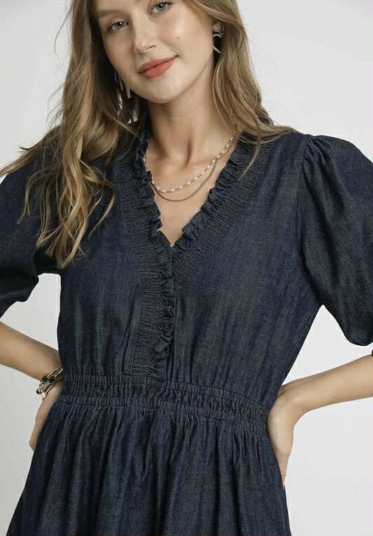 Dark Denim Ruffle Dress