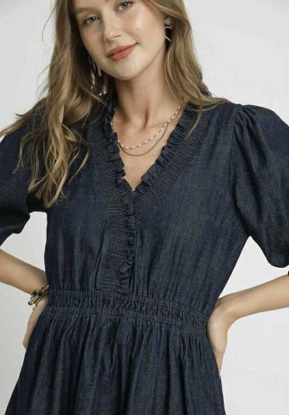 Dark Denim Ruffle Dress