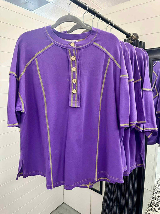 Henley Style Purple & Gold Shirt