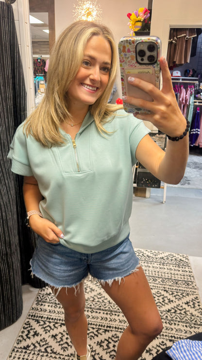 Mock Neck Zip Top