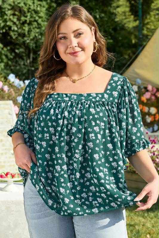 Plus Green Floral Blouse