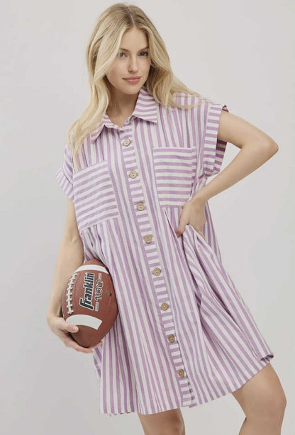 Striped Button Down Game Day Dress