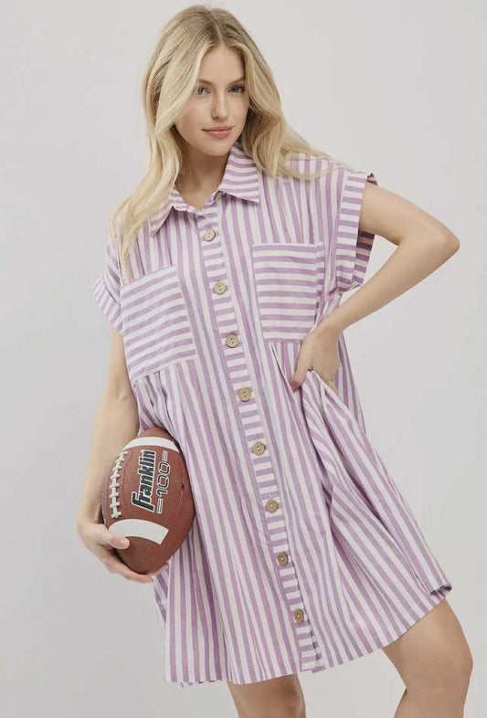 Striped Button Down Game Day Dress