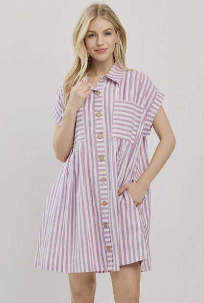 Striped Button Down Game Day Dress