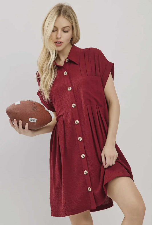 Maroon Button Down Game Day Dress
